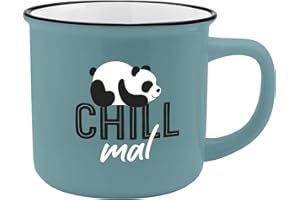 GRUSS & CO Becher Motiv "Chill mal" | New Bone China Porzellan, Emaille-Optik, 35 cl | Geschenk lustig | 47516
