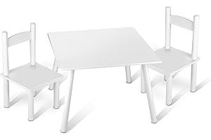 Leomark Drewniany zestaw: stół i 2 krzesła dla dzieci – biały – zestaw do nauki i zabawy, nowoczesne meble do pokoju dziecięcego, klasyczny stolik i krzesełka, wymiary: 60 x 60 x 42 (wys.) cm