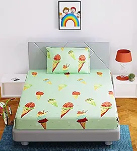 Affordable Hut Glace Cotton Heavy Quality Kids Design Single Bedsheet with 1 Pillow Cover (Multicolor 35)