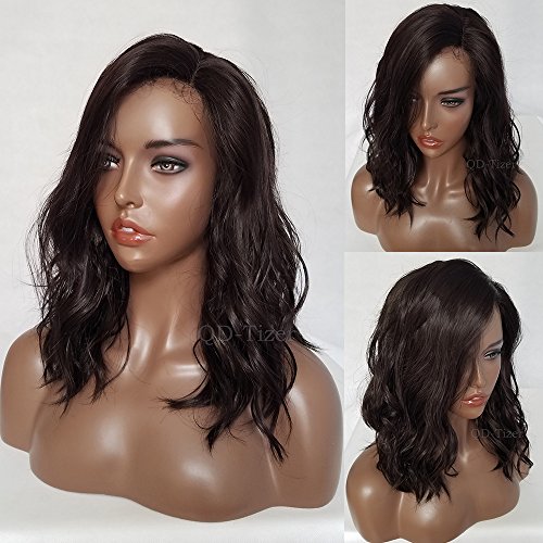 QD-Tizer Dark Brown Color Short Wavy Synthetic Lace Front Wigs Glueless Heat Resistant Synthetic Lace Front Wig for Fashion Women 18"