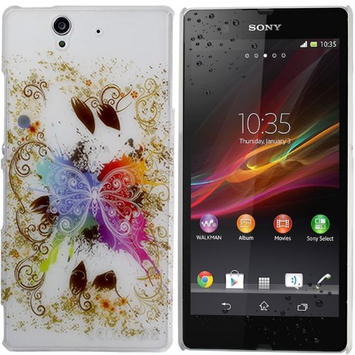 Cooltechstuff PURPLE PINK BLUE SONY ERICSSON XPERIA Z L36H COLOURFUL BUTTERFLY TRANSPARENT PRINTED PC HARD CASE COVER - Part of Cooltechstuff Store Accessories