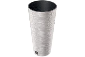 Prosperplast Pot de Fleurs 2 en 1 avec Pot intérieur - en Plastique - Aspect Bois ondulé - Diamètre : 25 cm - Blanc