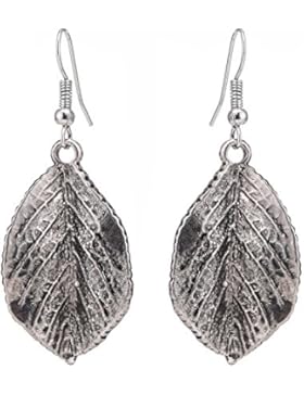 Brass Ohrringe silberfarben oxidiert Blatt Struktur Maserung fein