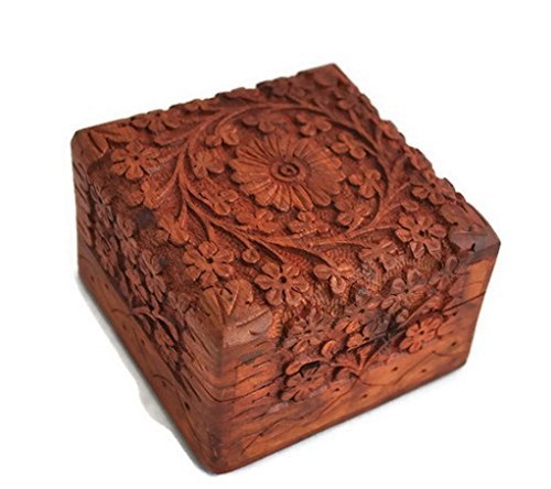 Beautifully Hand Carved Wooden Keepsake Box Jewelry Chest Organizer Unique Gift Ideas for Men & Women by Store Indya