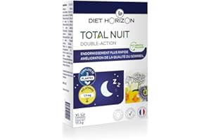 Diet Horizon - Total Nuit Double-Action - Libération Prolongée - Endormissement Plus Rapide - Amélioration de la Qualité du Sommeil - Mélatonine 1,9 mg - 30 Comprimés
