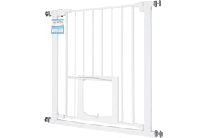 Babysäkerhetsgrind med kattlucka (76 cm) – utbyggbar från 75–82 cm, dubbellåsning och 180° svängdörr, ABS/kolstål för trappor