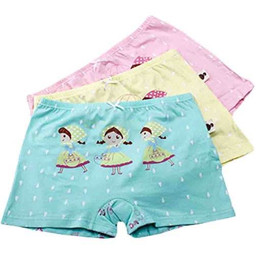 Set of Three Cute Boxer Briefs Kids Cotton Underwears Girls Underwear(Rain Girl)