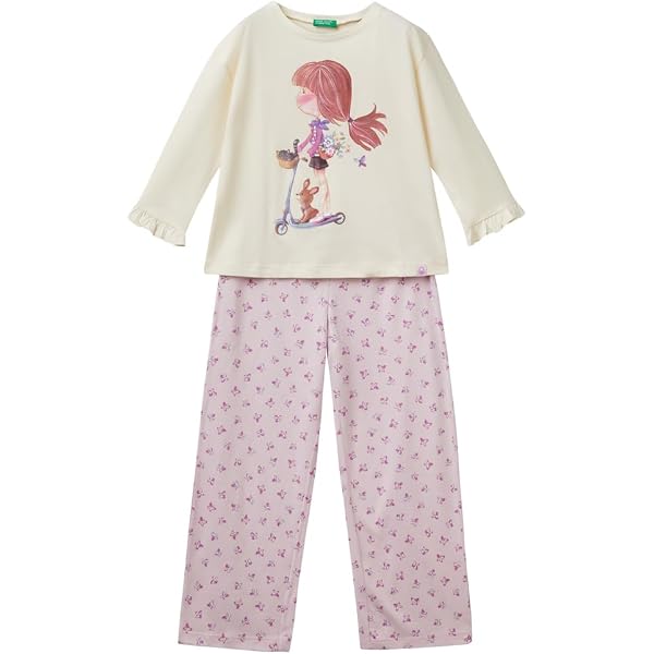 United Colors of Benetton Pig(T-Shirt+Short) 30960P08F Set di Pigiama, Rosa, XS Bambina