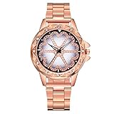 Damen Uhr Vintage, LSAltd Frauen Casual Quarzuhr Damen Edelstahl Band Frauen Glück Blume Strass Uhr Luxus Armbanduhr