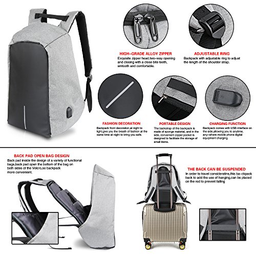 Gesch  ft Laptop Rucksack mit USB Lade-Schnittstelle  Yunplus Anti-Diebstahl Rei  verschluss Leicht Reise Daypack College Tasche mit Verstecktem Fach 
