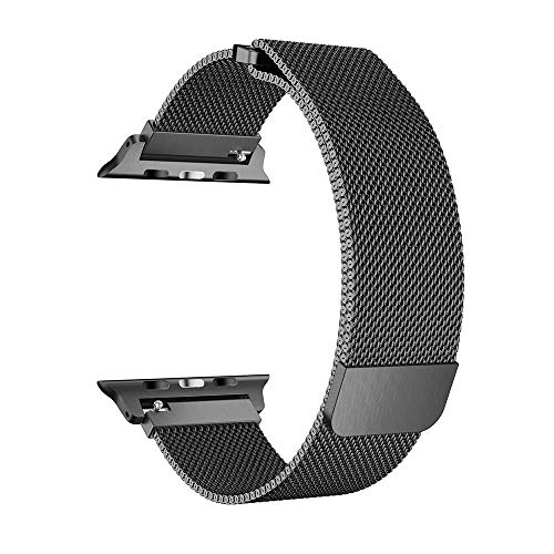 Preisvergleich Produktbild Luckhome Uhrenarmband Serie Lederarmband Ersatband Mit Edelstahl Metall Schließe Classic Armband Ersatz Band Milanese Edelstahl-Uhrenarmband für Apple Watch Serie 4 44MMSchwarz