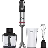 Pro Chef 1501 Hand Blender | Variable Speed + Turbo, 4 Stainless Steel Ice Crushing Blades, 700 ml Glass