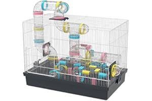GNB PET Large Hamster Cage DIY Habitat 20‘’x12''x15'' With Complete Tunnel Tube Module Toys for Gerbil Mouse Dwarf Mice(Black)