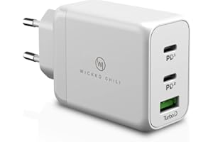 Wicked Chili 65 W USB-C GaN Ladowarka, zasilacz z podwójnym USB-C i USB-A, kompatybilna z Microsoft Surface Laptop, Surface Book, Surface Go i Surface Pro, Notebook, telefonem komórkowym i tablet
