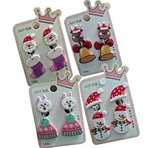 Jagmag Christmas Gifts for Girls, Christmas Earrings Christmas Santa Claus Reindeer , Snowman , Snowflakes Gloves Women Stud Earrings Christmas Gifts ( Set of 2 Random Design)