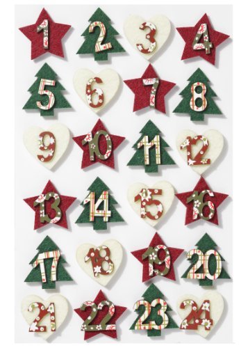 Mini-Holzzahlen-Set 1-24 sort. ca. 30 mm, Filz, rot-grün-creme, Advent, Adventskalender - 3