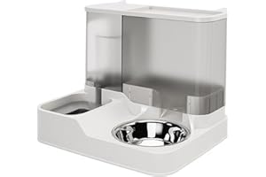 BURLOE Haustier Automatischer Wasserspender, 2 in 1 Groß Automatischer Trockenfutter Spender Wasserspender Für Hunde Katze 2.8L Futterautomaten+1L Tränken,Grau