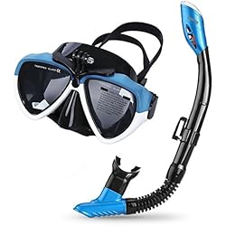 Cadrim Perfecto 180°Máscara de Buceo,mascarilla facial panorámica para Snorkel con Cámara de respiración única,Apto para adultos y adolescentes,Tecnología Anti – vaho y Anti – fugas(S/XL) (Azul&Negro, 170.4 x 110 mm)