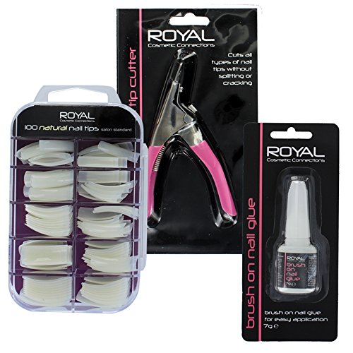 Royal 100 Natural Nail Tips, False Nail Cutters & Brush On Nail Glue