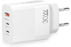 HEITCING EU plug travel adapter charger, European wall adapter with 2 USB-C fast charging ports and 1 USB-A port, European universal fast charger compatible with iPhone and Samsung