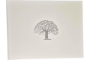 ESPOSTI Tree of Life Condolence Book - 96 Blank Inner Pages with Silver Gilt Edges & Storage Box Hardcover Memorial Guest Book & Keepsake Pocket for Condolence Cards - for Funeral Services (White, 218x160mm)