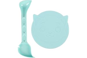 HSYTEK Pokrywka do puszek, 1 sztuka, z łyżeczką i wzorem kota, uniwersalna silikonowa pokrywka dla psów i kotów, pasuje do prawie wszystkich puszek na karmę (niebieska)