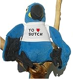  Loro azul de peluche con Amo Butch en la camiseta (nombre de pila/apellido/apodo)