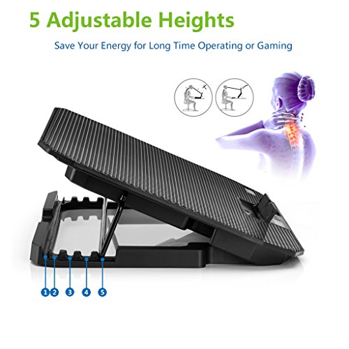 TekHome 2-Lüfter Cooling Pad, Gaming Cooler für Spielkonsolen und für Notebooks bis zu 15.6 Zoll, 5.5-Zoll Fan mit RPM 1500, LCD Windstärke 6, LED-Blaulicht, 5 Ebenenhöhen, 2 USB-Ports.(LTC003S) - 3