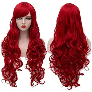 Bopocoko Red: Extra Long Red Wigs Cosplay Party Wig Spiral Curly Synthetic Hair Wigs For Women 32 Inches Bu144