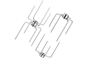 BUYGOO 3 Stück Fleischklammer für Drehspieß, 1 Doppel-Fleischklammer, 2 Vierzinken-Spieße, Fleischnadeln für Grillspieß Edelstahl, für 12 mm Sechseckige, 8–10 mm Quadratische & 13 mm Runde Grillspieße