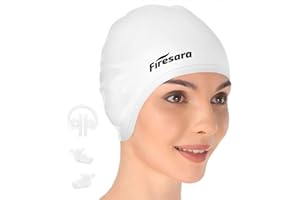 Firesara Bonnet de Bain, Original à Jour Bonnet de Natation 3D Ergonomique Confortable Durable pour Enfants Adultes Femme Hommes pour Cheveux Longs ou Courts avec Clip de Nez et Bouchons d'oreille