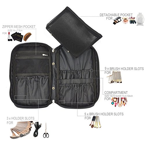 Becoyou Multifunktionale Kosmetiktasche von Höher Quilität Schminktasche Make-up Organizer Tasche für Pinsel Aufbewahrung Kulturtasche Kulturbeutel Kosmetiktüte für Reise und zu Hause (Schwarz) - 9