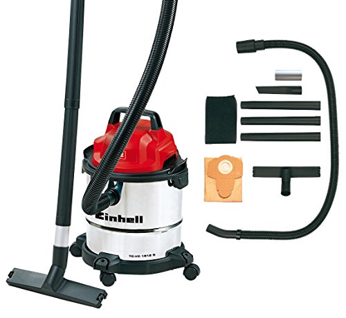 Einhell TC-VC 1812 S - Aspirador seco-húmedo, conexión de soplado, 12 l, potencia de aspiración 18 kPa, 1250 W, color rojo y negro