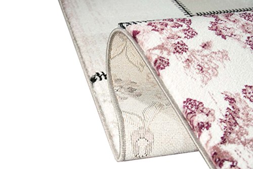 Edler Designer Teppich Moderner Teppich Wohnzimmer Teppich Patchwork Vintage Meliert Karo Muster in Lila Creme Grau Rosa Schwarz Größe 80×150 cm - 6