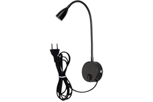 Lampada da lettura 3W, Youngine Lampada da lettura da comodino flessibile a LED 3W con interruttore e spina cablata per lampada da parete a collo di cigno dell'hotel, 6000K (Nero - Bianco freddo)