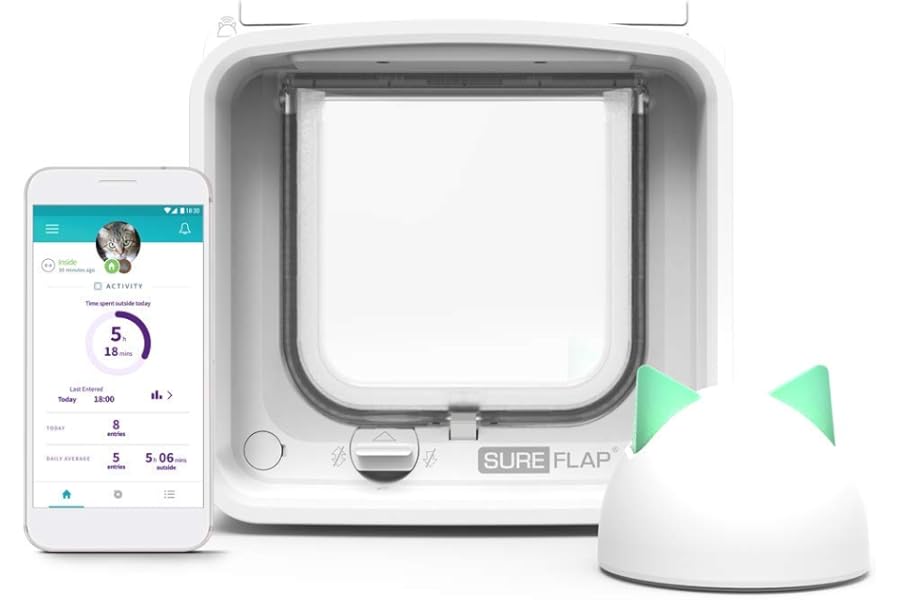 Sure Petcare SureFlap Microchip Cat Flap Connect with Sure Petcare Hub, DualScan Technology, RFID Collar Tags and Microchip Compatible, Mobile App Control, 4 x AA Batteries Required, Not Included