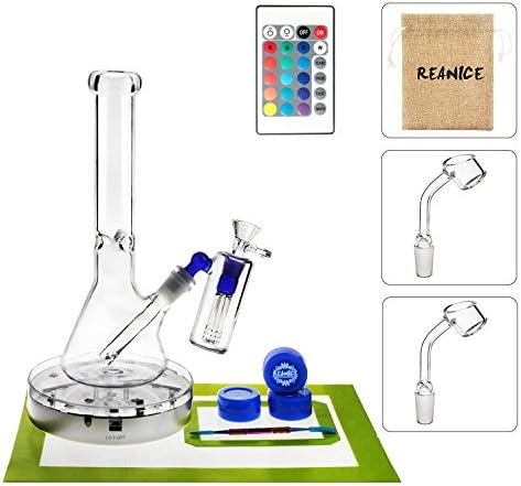REANICE SUPER Glassbongs cheap bubbler 14.5mm Height 27cm +Non-Stick Silicone dab Wax+Oil Wax Carving Tools+Non-stick Silicone Mat+Glass Bowls and Ash Catcher Bowls+LED light