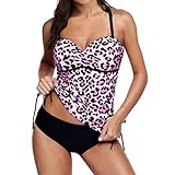 Yvelands Damen Tankini Set Bikini-Set Bademode Beachwear Leopard 2 Stück Badeanzug(Hot Pink,CN-S)