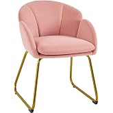 Yaheetech Velvet Upholstered Flower Dining Chair, Pink | Bedroom Armchair, Metal Legs, Velvet Chair for Living Room, Dining R