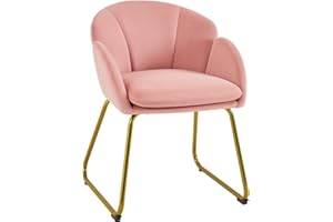 Yaheetech Fauteuil de Chambre à Coucher Salon Rembourré Haut Moderne Ergonomique en Velours avec Dossier Circulaire, Accoudoirs, Pieds en Métal, Charge 136 kg Rose