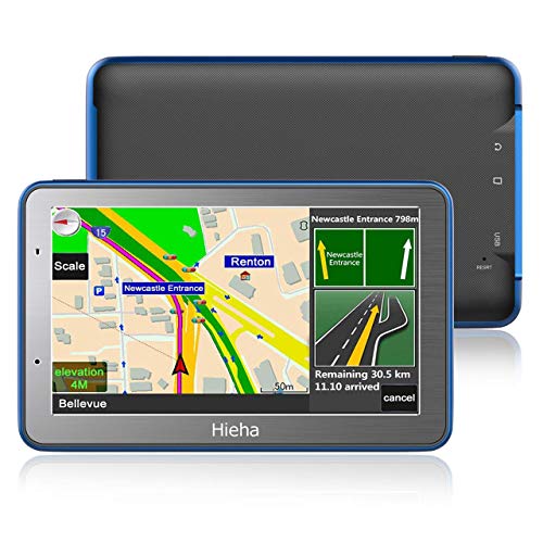 5" GPS Voiture Auto Moto 8GB, Hieha Appareil de Navigation Ecran Tactile, Instructions Vocales, Système de Navigation avec Multi-Languages (Cartographie d'europe Mode à Vie)
