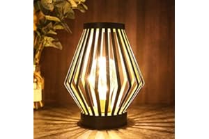 JHY DESIGN Table Lamp Battery Powered, Metal Cage Desk Lamp 22cm High Cordless lamp Bedside Lamp for Bedroom Weddings Living Room Indoor Outdoor Hallway Valentine's Day(Bronze, Diamond Shape)