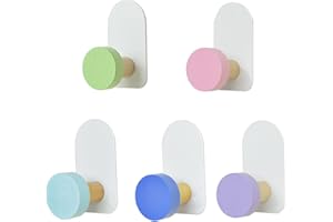 COZYPLC 5 Pcs Kids Coat Hooks Cute Creative Wooden Hooks Door Hooks Wall Hooks Adhesive Hooks for Hanging Organizer Wall Hanger for Backpacks Hats Coats Bedroom Bathroom Kitchen Wall (Colored round style)