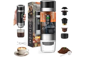 TRYWISE Macchina da caffè portatile outin, macchina da caffè da viaggio 3 in 1, riscaldamento elettrico, macchina da caffè ricaricabile da 12 V, compatibile con capsule per caffè espresso e caffè macinato