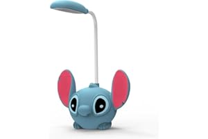 BOSSETY Stitch Lampe de Bureau Enfant Lampe D'étude avec Taille-crayon Veilleuse Ambiante Conception de Dessins Animés Lampe de Lecture LED Rechargeable Dimmable pour Enfants Cadeau d'anniversaire de Noël (A)
