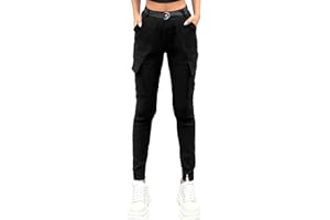 Nuofengkudu Cargohose Damen Stretch Cargo Leggings Hose mit Taschen Skinny Hosen Gummibund Seitentaschen Mädchen Sportleggins