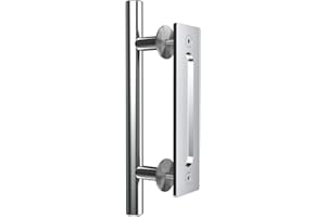 WOLFBIRD 24CM Sliding Barn Door Handle Stainless Steel Pull and Flush Set Two-Sided Silver