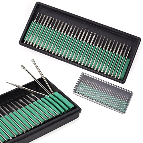 preptec 30 PC Mini Diamant-Frässtifte Set Glas Gravur Grind 3,2 mm Schaft Passform Dremel Rotary