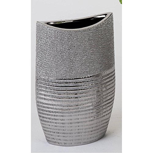 Moderne Deko Vase Blumenvase aus Keramik in silber 15x24 cm