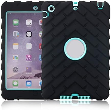 iPad Mini 1/2/3 Case, XMTIKO Silicone Rugged Shock Absorbing Dual Layer Protective Case for iPad Mini 1, iPad Mini 2, iPad Mini 3, Antiskid Tyre Pattern Gumdrop Cover (Black+Mint Green)